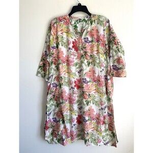 Womens Floral Henley Sleepshirt Nightgown Cotton Catalog Classics Size M/L
